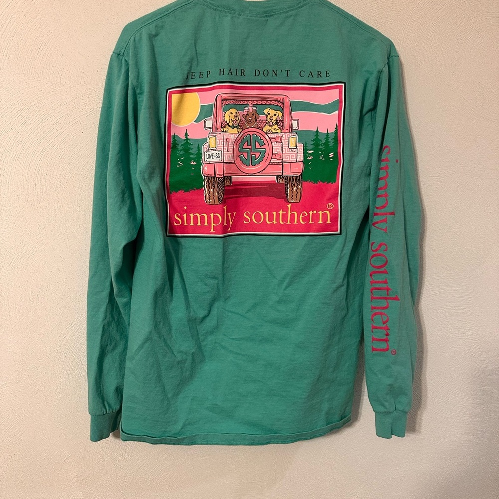 Simply Southern Long Sleeve Tee Medium Jeep Hair Don’t Care Graphic Shirt